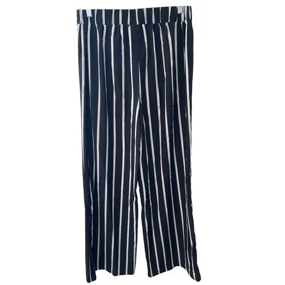 Shein Womens Striped High Waist Wide Leg Pants With Bow Tie Belt Size L - Picture 3 of 4